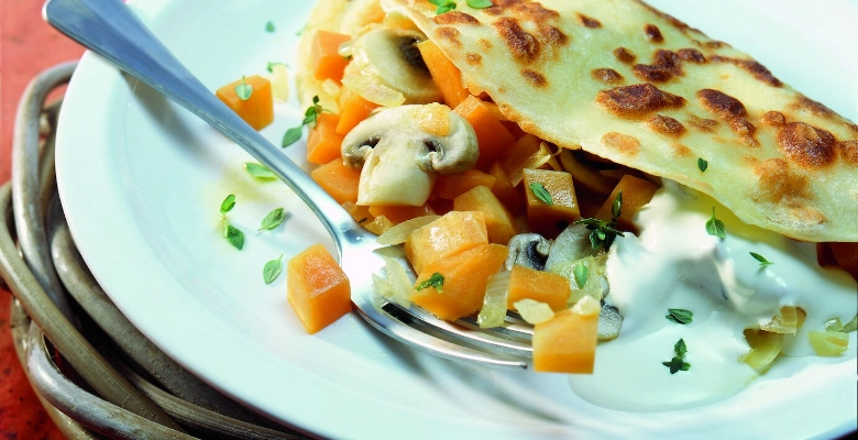 Bio-Omeletten mit Kürbis-Champignon-Füllung